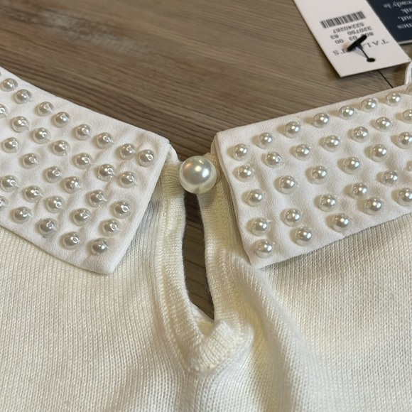 RSVP By Talbots Lightweight Sweater Pearl-Embellished collar Cream Women’s S NEW - Picture 10 of 13